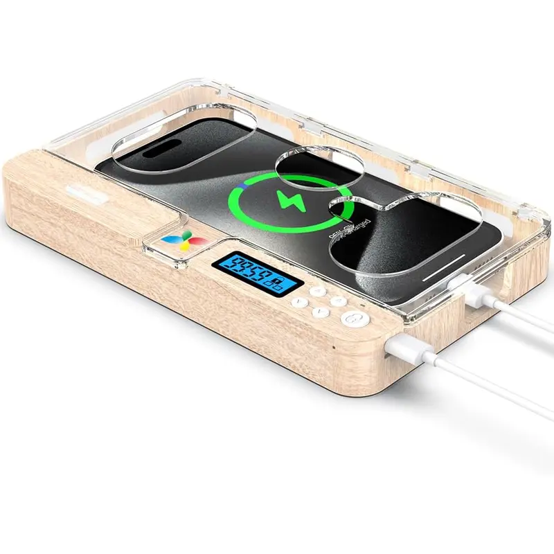 Portable Timed Phone Lock Box for  & Android, Woodgrain Design, 30-Day Auto-Timer, Mini Size, Lightweight, Focus Enhancer for Students & Adults