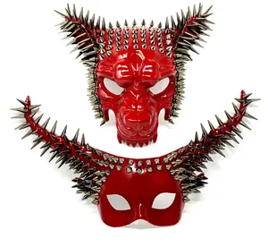 Steampunk Couples Masquerade Masks, Men Women Devil Demon Goat Horn Costume Halloween Party Mask