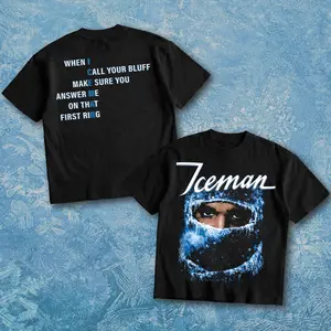 Iceman Face Mask T-Shirt, Ice Blue Rap Graphic Tee, Frozen Eyes Black Streetwear Shirt, Hip Hop Music Inspired Tee, Gift for Men & Women - Double Sided Printed 100% Cotton Fitted Crew Neck Short Sleeve Casual Unisex Top Made in USA