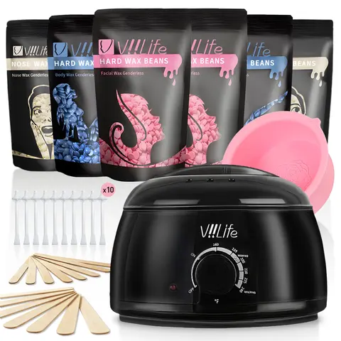 Viilife Oakeer All-in-1 Hard Wax Kit Bags, Skin-Friendly At-Home Hair Removal Set with Easy-Clean Silicone Bowl, 6 Bean-Based Sensitive Skin Beads, Prep & Aftercare Sprays, 62 Accessories for Bikini Area Waxing