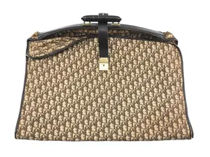 Pre-owned DIOR Leather and Canvas luggage Christian Diorissimo Trotter Oblique Canvas and Leather Garment Travel Bag