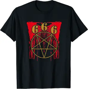 666 and pentagram on color patches | Satanic Devil Baal T-Shirt - Cordariu Shop 26B08J66XXNJ