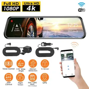 WOLFBOX G840S 12" Smart Rearview Mirror Dash Cam – 4K Front & Rear Dual Camera System with Backup Camera, 5.8GHz WiFi, Night Vision, GPS & 32GB Card Included