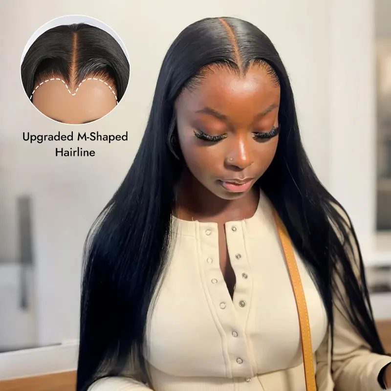 [New In] Wiggins Hair Glueless Straight Wig Lagos Hairline Widow's Peak Straight Wig Pre Cut 6x8 Lace Ready To Go Wigs Human Hair Pre Plucked Drawstring Wigs