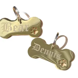 Pet ID Tag with Paw Cutout Personalized Bone Shape Name Tags for Pets