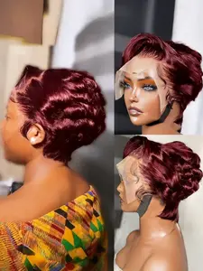 6 Inches 13x4 Lace Front Wigs, Short Pixie Cut Bob, Curly Wave Human Hair Wigs for Women, 180% Density, Natural Look, Lace Glueless Wig