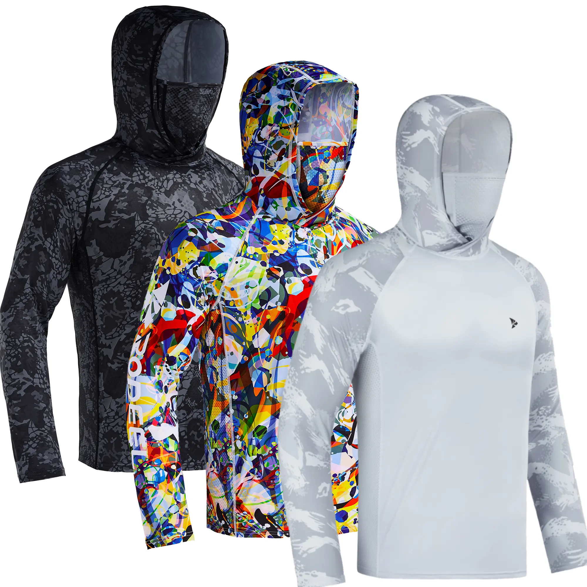 RODEEL 915 Sun Proof Hoodie w/ Mask Neck Gaiter Men's UPF 50+ UV Protection Long Sleeve Lightweight Quick Dry Moisture Wicking Breathable Outdoor Sportswear, Quick Dry Activewear, Sports Sweatshirt for Fishing, Hiking, Gardening, Mensfashion, Hiking / Lig