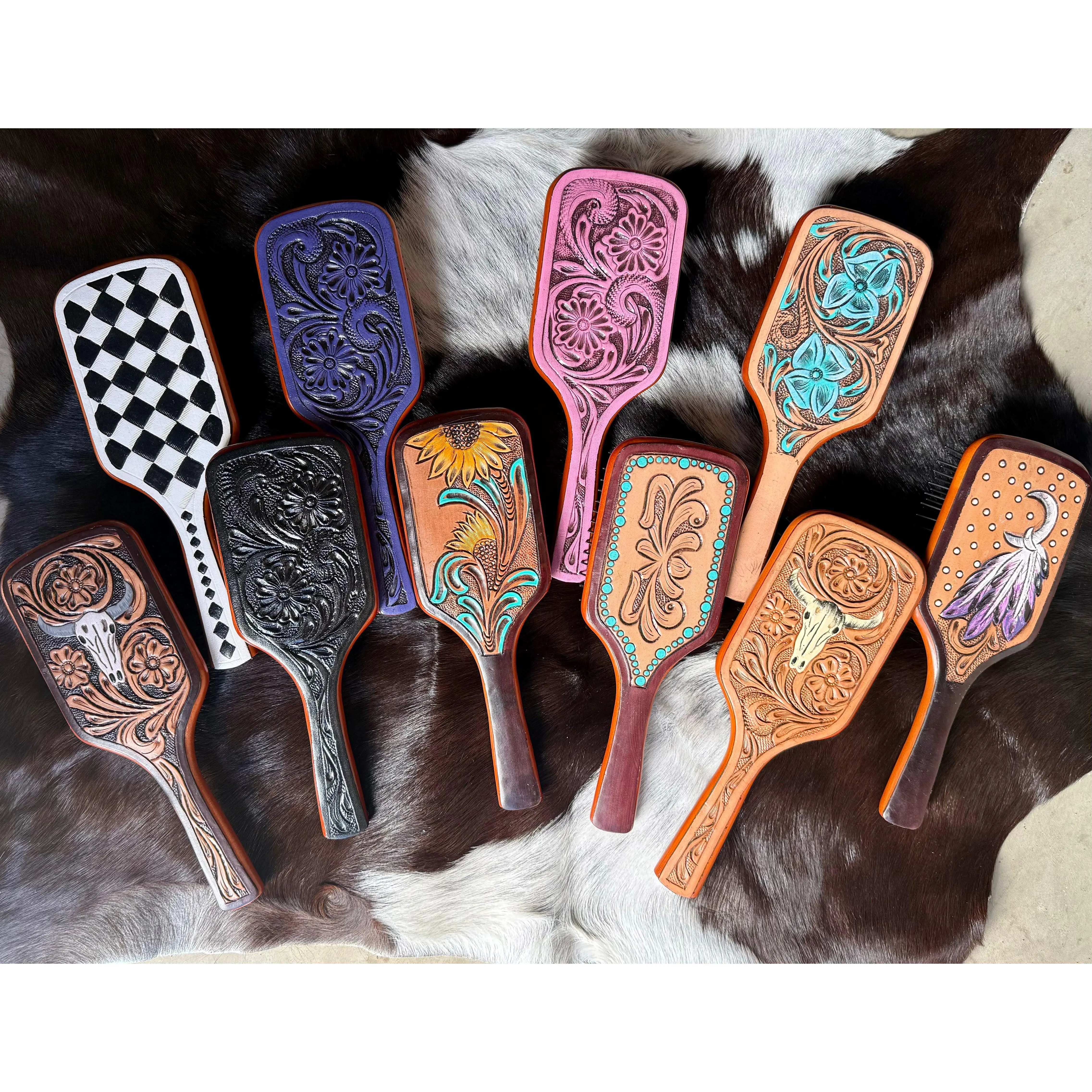 Tooled Leather Hair Brush