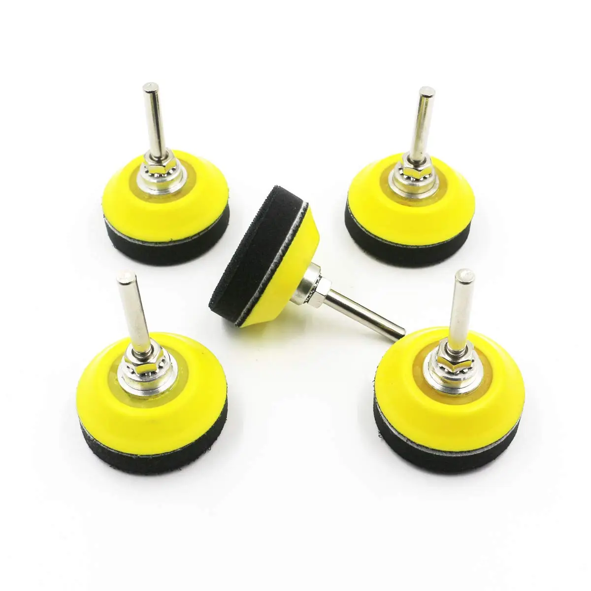 Sturdy Polyurethane Hook and Loop Sanding Pads (5-Pack) - 2'' (50mm) for Sanding Discs/Grinders, 1/4 in Shank Drill Attachment, 1/2 in (13mm) Flexible Soft-Layer Buffering Pad, Rotary Tools Compatible for Uneven Surface Polishing