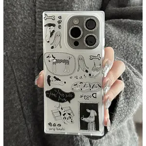 Dog Apple square Phone Case for use with iphone 17 air 16 pro max 15 plus 14 pro creative design phone cases for iphone 13PRO/12PRO for Mens lines simple phone hard case