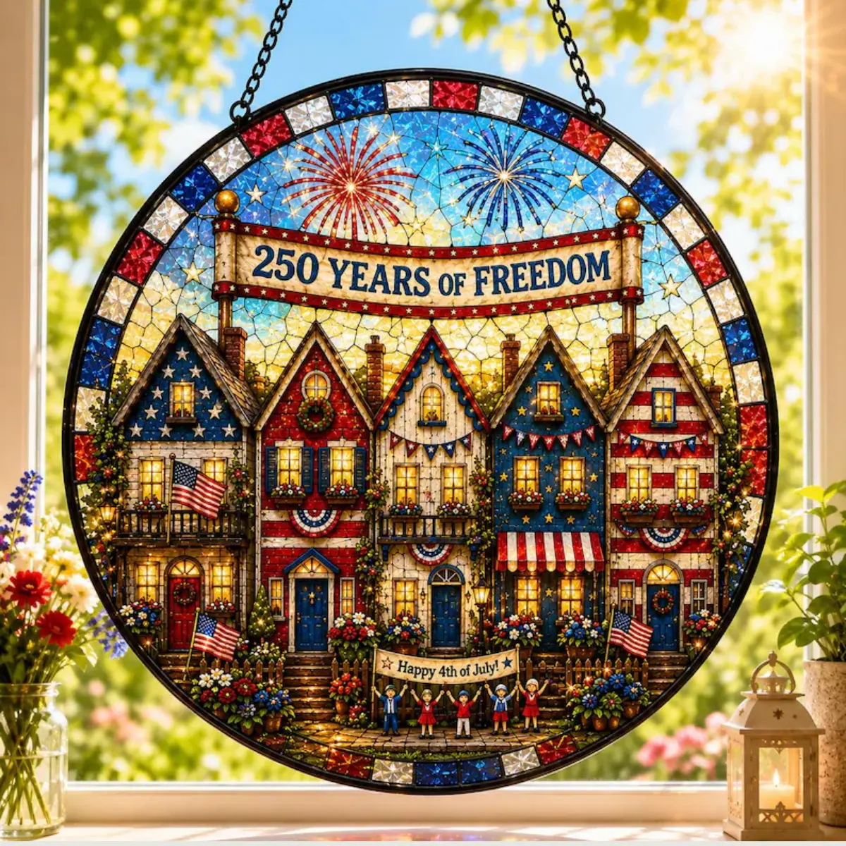 250 Years of Freedom Acrylic Suncatcher, Patriotic Window Hanging, 4th of July Stained Acrylic Decor, Americana Gift, USA Home Decor