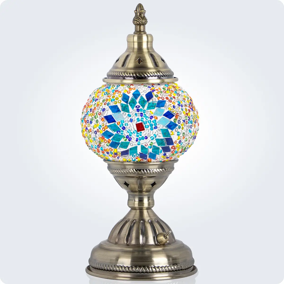 Yarra-Decor Handmade Turkish Moroccan Lamp - Tiffany Mosaic Glass with Bronze Base, Portable Bedside Lamp, Rechargeable Battery 2000mAh (LED Bulb Incl