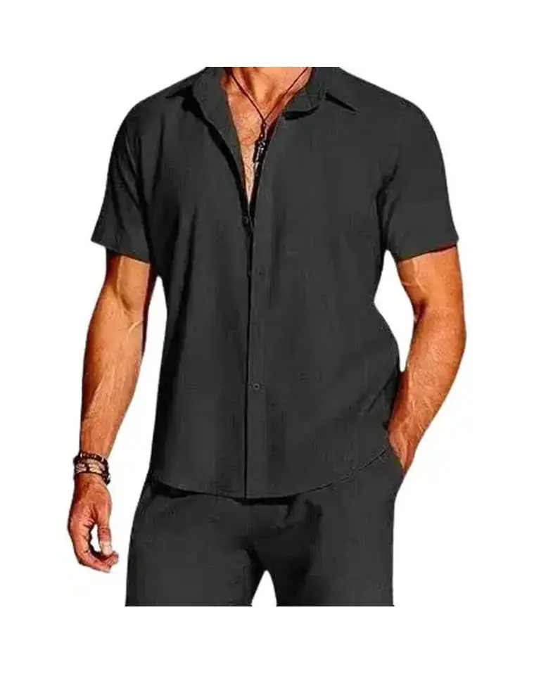 COOFANDY Men's 2 Pieces Cotton Linen Set Short Sleeve Button Down Shirts Summer Beach Shorts Casual Outfits  Fashion Menswear