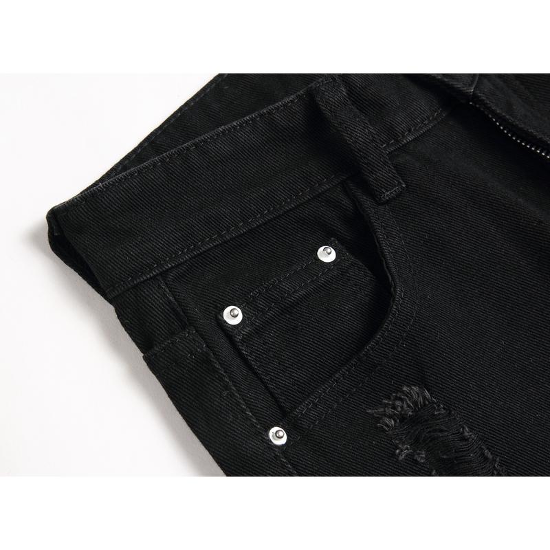 Boy's Embroidered Skinny Jeans Slim Fit Ripped Destroyed Distressed Fashion Denim Pants Black Jeans