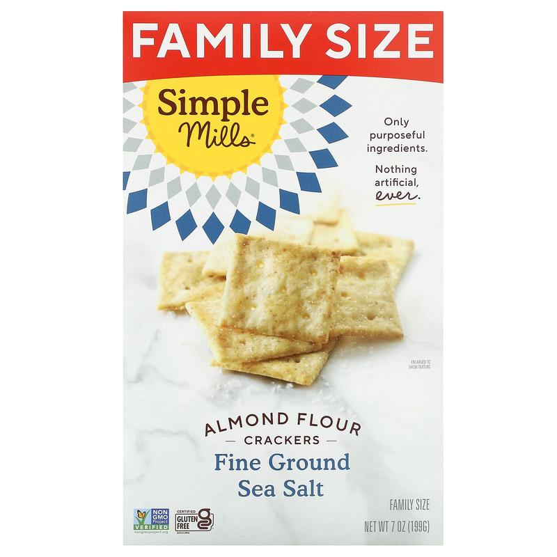 Simple Mills Almond Flour Crackers, Fine Ground Sea Salt, Family Size, 7 oz (199 g)