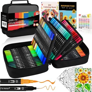 Dual Brush Marker Pens,128 Colors Art Markers Set with Fine & Brush Tip for  Adult Coloring Book,  Journaling, Drawing, Note Taking, Planner, Hand Lettering, Calligraphy, Art Supplies Kit