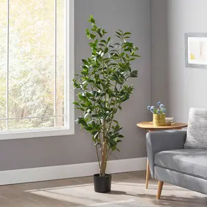 5.3FT Realistic Iron Leaf Artificial Laurel Tree - Pre-Potted Faux Silk Floor Plant with Glossy Green Leaves, Modern Indoor Decorative Greenery for Home & Office