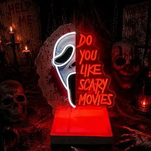 Do You Like Scary Movies Neon Sign Horror Movie LED Neon Light for Movie Night Party Decor Horror Room Haunted House, Escape Room Decoration,Halloween Gifts for Horror Fans During the Spooky Season