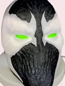 Spawn Cosplay Helmet - 3D Printed Accessory Prop for 24" Head, Ideal for Cosplaying, Features Green Eyes and Black Design