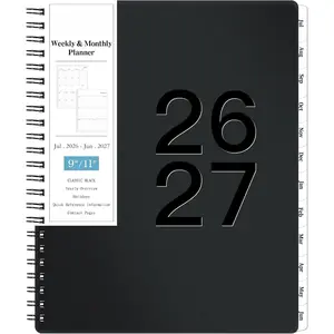 Planner 2026-2027 - Academic Planner 2026-2027, July 2026 - June 2027, 9" x 11" Planner Weekly and Monthly, Calendar Planner, Monthly Tabs, -Wire Binding, Inner Pocket,  Paper, Classic Black