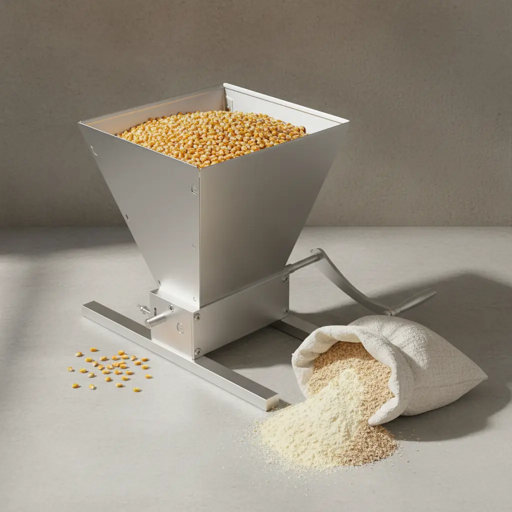 4L Carbon Steel Manual Grain Grinding Machine, 2-Roller Adjustable Gap for Barley, Wheat Home Brewing Use