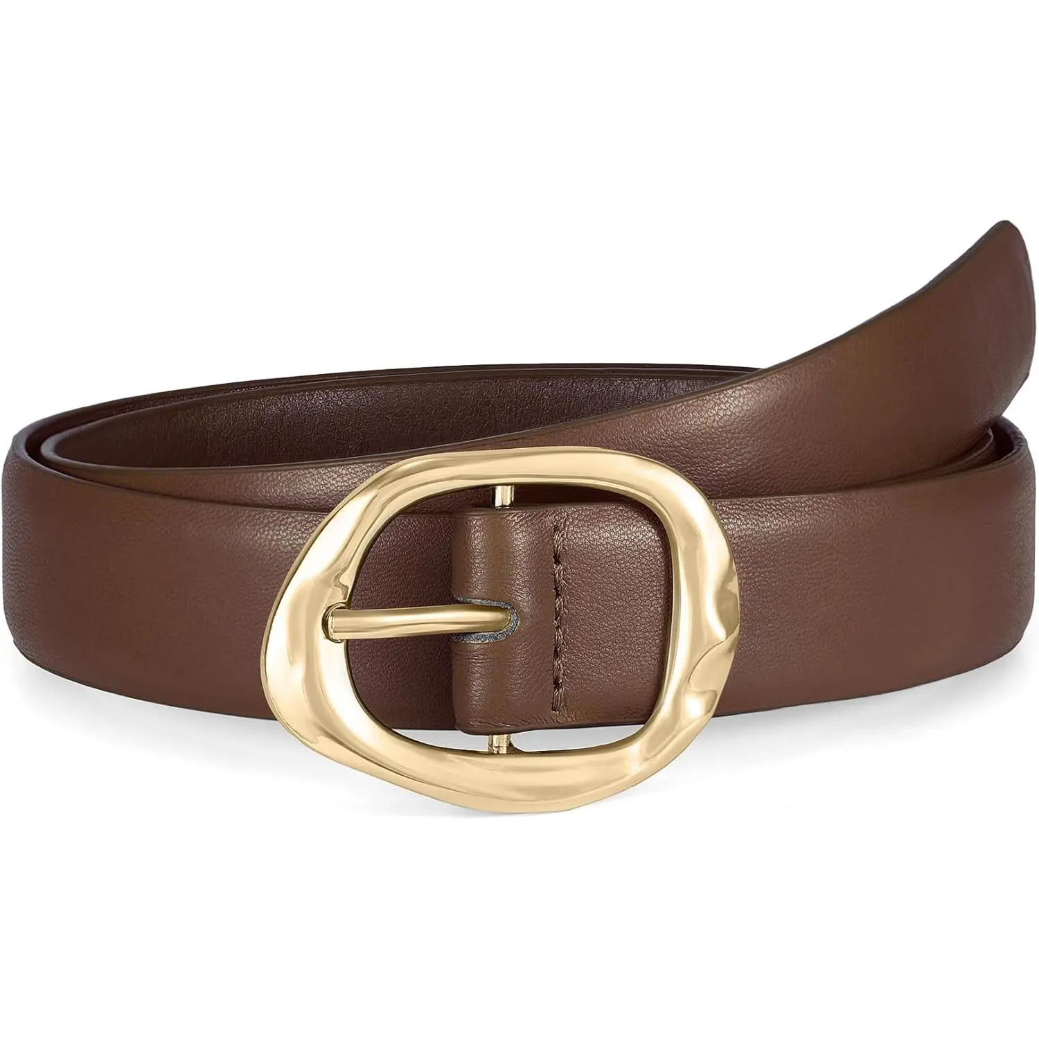 Leather Belt for Women Casual Waist Belt with Gold Buckle Fashion Ladies Belt for Jeans Pants Dress
