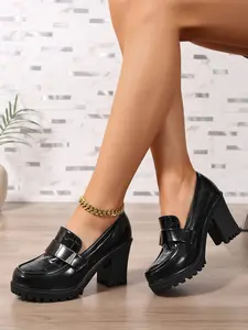 Women's Comfortable Thick Sole Rubber High Heels, Chunky Heel Block Heel Design for Spring and Summer Work, Stylish Elegant Classy Durable Women's Shoes Footwear, Chunky Heel Pumps, Thick Bottom Shoes