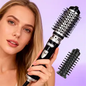 Rotating Hair Dryer Brush, Hair Blow Dryer Brush - Rotating Hair Dryer with 2 Interchangeable Brushes (1.5 inches and 2 inches), 3-in-1 Hot Air Rotating Brush Set for Hair Volumizing/Drying/Straightening, Portable Hot Air Comb