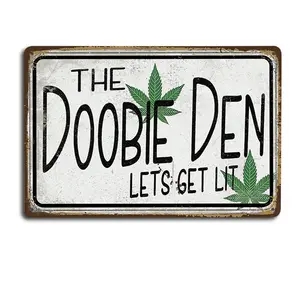 The Doobie Den Lets Get Lit Vintage Metal Sign - 8x12 Inch Waterproof Tin Sign for Weed Room Decor, Funny Stoner Gifts for Men & Women, Man Cave Accessories, Home Bar Smoking Area Wall Art Plaque