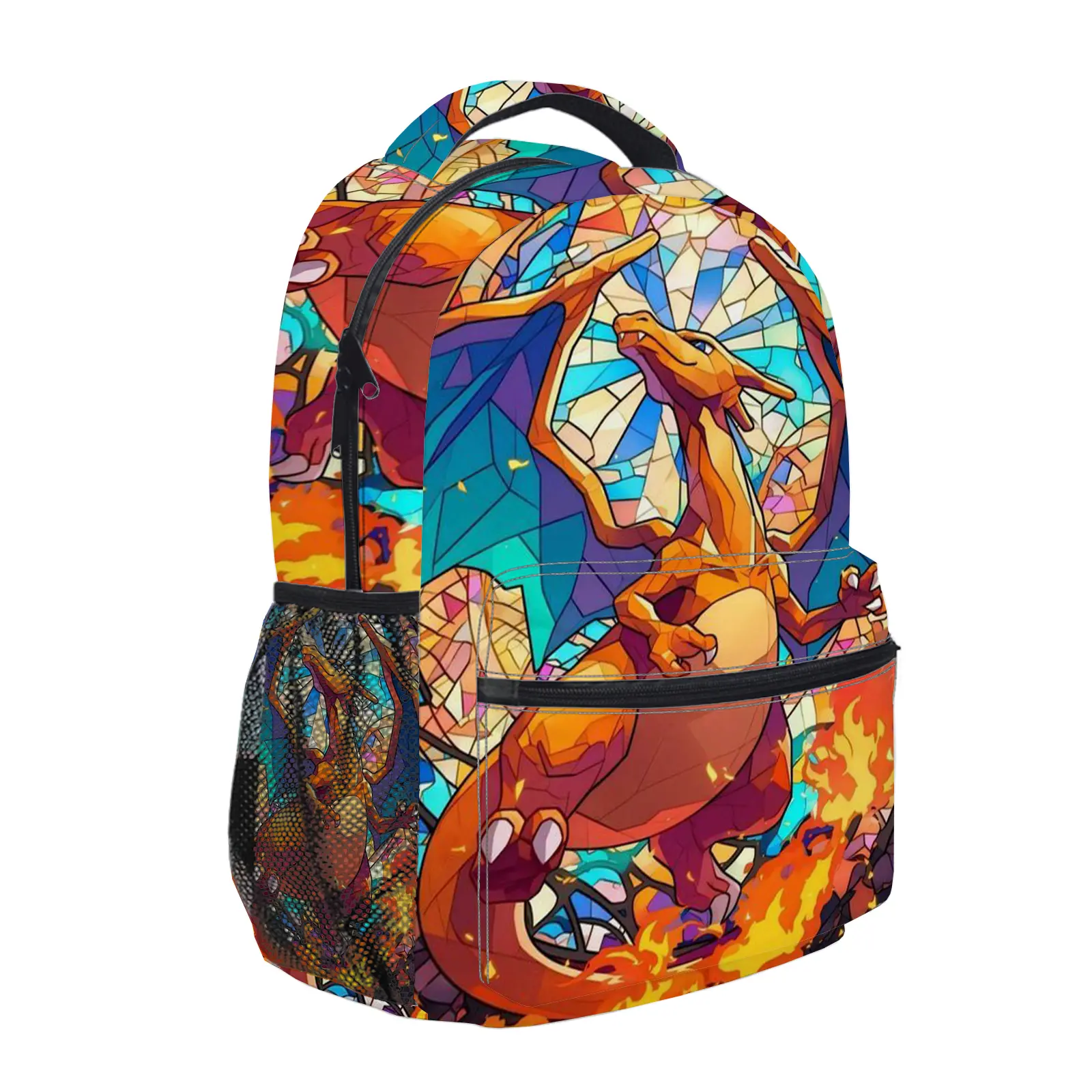 charizard  Backpack for Girls, Y2K Fashion School Bag with Mesh Side Pockets, Aesthetic Cartoon Bookbag for Teens, Kids Lightweight Travel Daypack for Back to School b-262