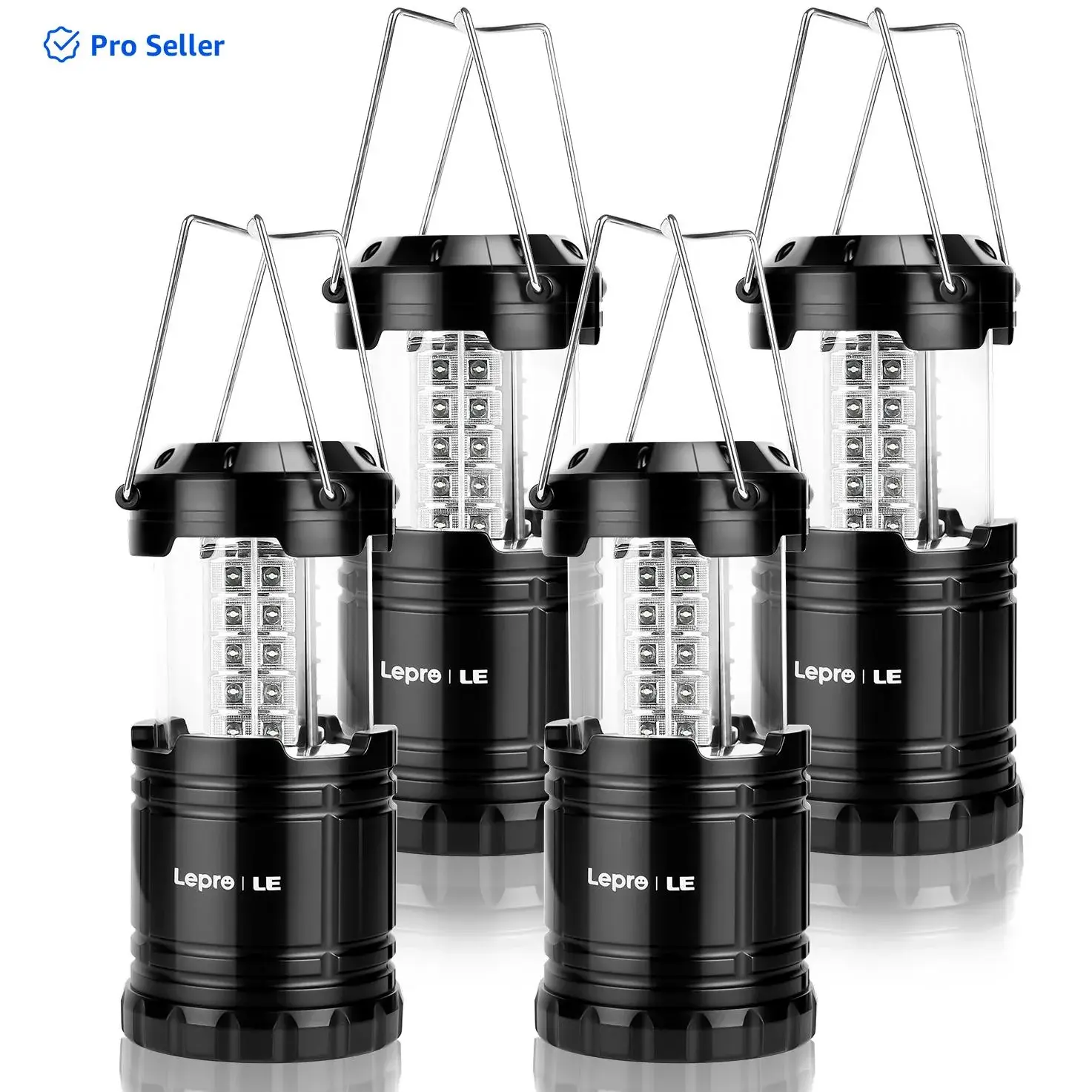 Lepro LED Collapsible Camping Lantern 4-Packs, Super Bright, Battery Powered Camping Light, IPX4 Water Resistant, Portable Emergency Lights for Power Outage, Hurricane, Storms Lepro