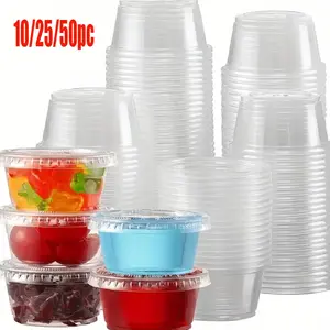 10/25/50/pcs 5 ounce (150ml) reusable transparent plastic cup set, Plastic Clear Cups, with a flat bottom lid, Simple design, durable structure, perfect for holding desserts, cakes, soups, fruits, ice cream, puddings, etc