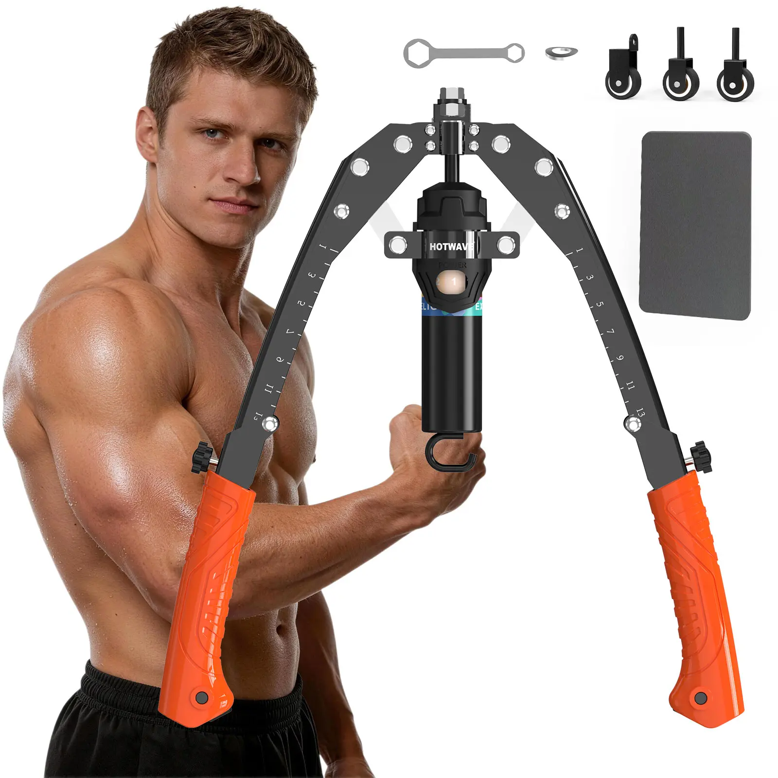 HOTWAVE Hydraulic Arm Trainer with Ab Roller Mode, Adjustable Manual Chest Expander with 15 Levels up to 440 LBS for Resistance Work & Core Exercises, Strength Training, Shoulders Exercises backtoschool, 15 Resistance Levels, Adjustable Handle, Arms Exerc