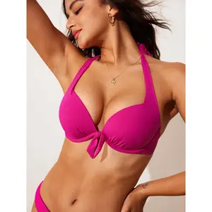 DOBREVA Women's Underwire Push Up Bikini Top Halter Bathing Suit Tops Sexy Supportive Swimsuits Bra Sizes