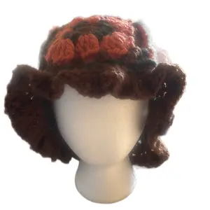 Granny Square Bucket Hat - crocheted Design with Unique Orange and Brown Patterns