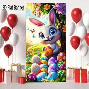 2D flat banner, 1pcCheerful Cartoon White Rabbit Easter Egg Backdrop - Pink Spotted Egg, Colorful Eggs Party Decor for Spring Festivals, Pastel Floral & Butterfly Scene Backgroundgalentines party decor, valentine day decor, decorations for valentines