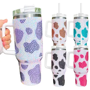 20pcs 40oz H1.0 Cow Bling Rhinestone Quencher Tumblers with Handle USA Stainless Steel Cups