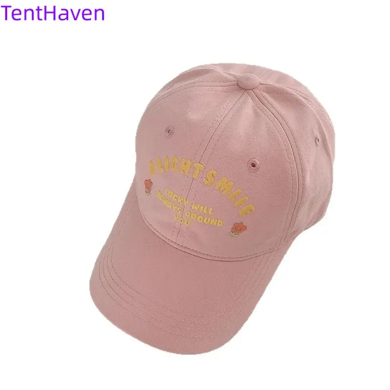 Women's Unisex Korean Style Letters Baseball Cap, Blush Pink Wide-Brimmed Soft-Top, Lightweight Daily Fashion Sports Outdoor Hat, Big Head Friendly Face-Slimming Design, Slims Face