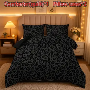 Soft Leopard Print Quilted Duvet Set - Includes Duvet Insert & 2 Pillowcases - Comfortable Bedding for Modern Bedroom Decor & Bedroom Inspo