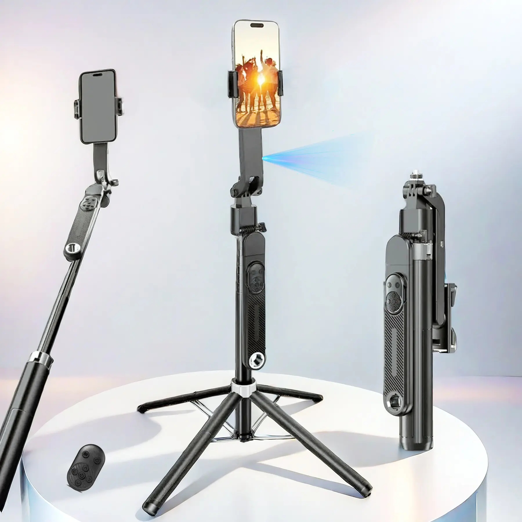 Smart All-In-One Facial Recognition Tracking Gimbal Stabilizer with 70-Inch Tripod, Selfie Stick Phone Live Streaming Holder, Handheld Auto Follow Camera Mount