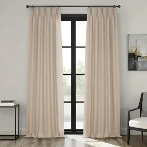 Half Price Drapes French Pleat Textured Faux Linen Room Darkening Curtain