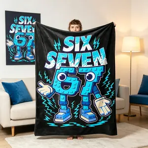 Blue Black 67 Robot Lightning Flannel Blanket, Lightweight Warm Nap Throw for Adults Kids, Sofa Bed Travel Camping Family Gift