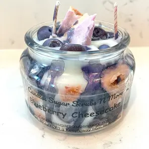 Blueberry Cheesecake Dessert Candle Handcrafted & made with love #blueberrycheesecake #berries #dessertcandles #uniquecandles #cutecandles #cutegifts #giftideas #homedecor #foryoupage #fyp #trending #viralcandles #selfcare #explorerpage #handmade