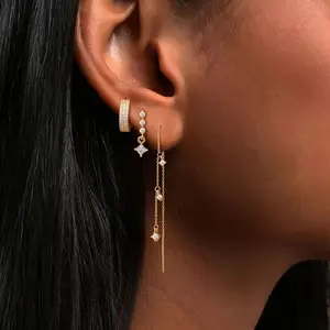 XIANYA Fine Jewelry 3 Layered Chain Dangle Earrings for Women Hypoallergenic Stud Aretes Waterproof Gift for Fashion Blackfriday