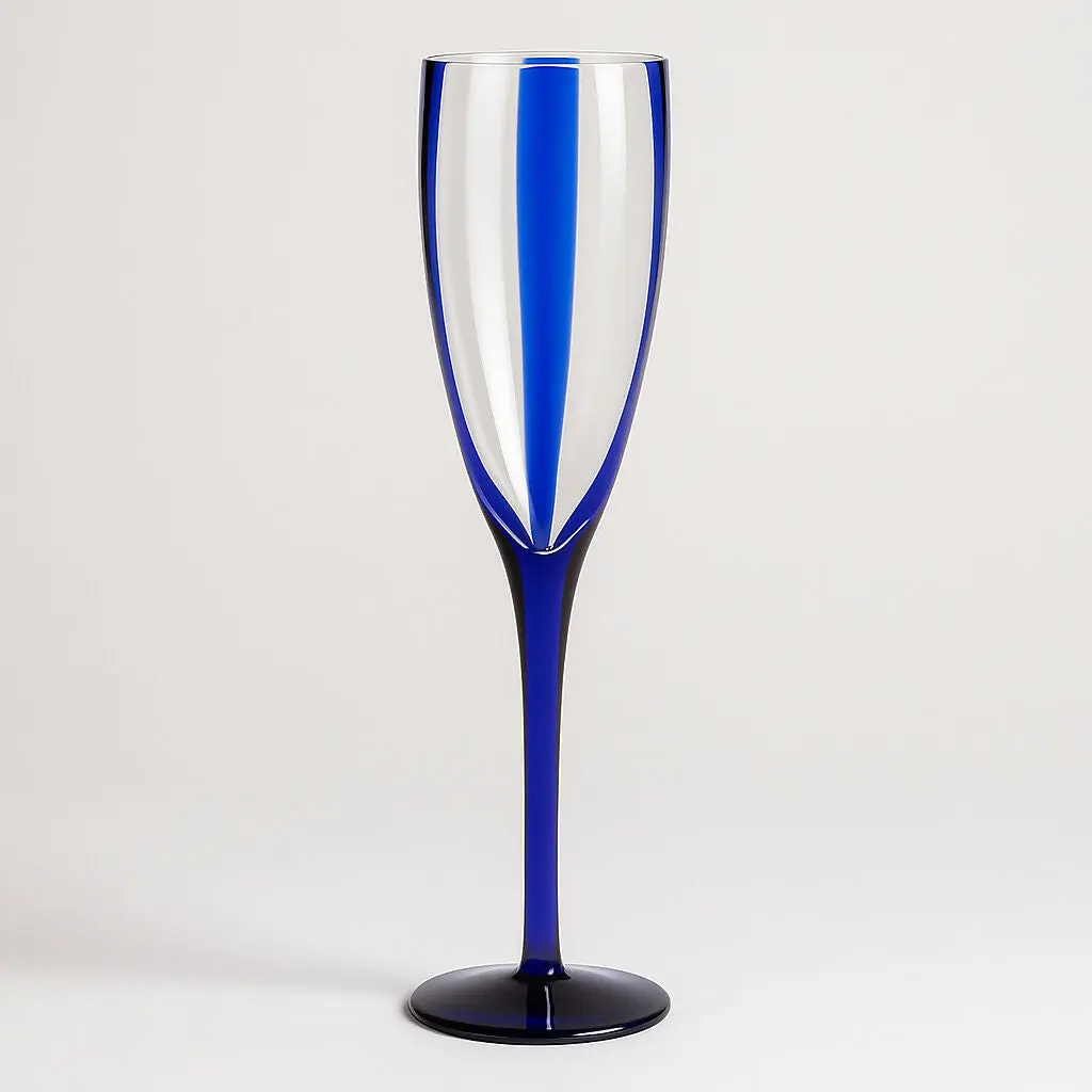 Pier 1 Blue Stripes Crystal Fluted Champagne Glass | Single | Excellent Condition