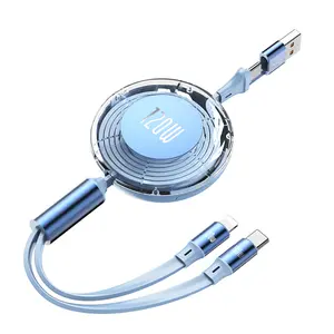 One Fish Retractable Fast-Charge Cable 4-in-1 for Cellphones/iPhone/Samsung/Google/Tablets/iPad with 4' Stretch, Stretches Up to 120cm, Charger Adapter