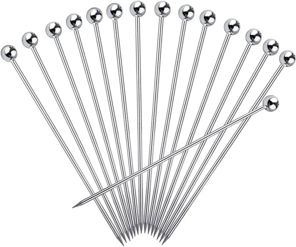 Cocktail Picks for Drinks, Stainless Steel Cocktail Toothpicks, Reusable Cocktail Skewers, Garnish Picks Bloody Mary Skewers, Metal Martini Picks for Olives Appetizers Fruit (4.3 Inch) Utensils