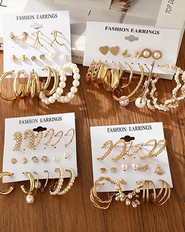 36 Pairs Gold Earrings Set for Women, Fashion Pearl Chain Link Stud Drop Dangle Earrings Multipack Hoop Earring Packs, Hypoallergenic Earrings for Birthday Party Jewelry