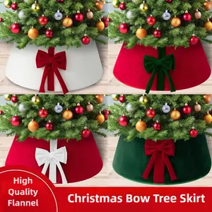 2025 New Christmas Tree Collar with Plush Bow - Festive Flannel Tree Skirt Wrap for Holiday Decor, Xmas Home Scene Setups