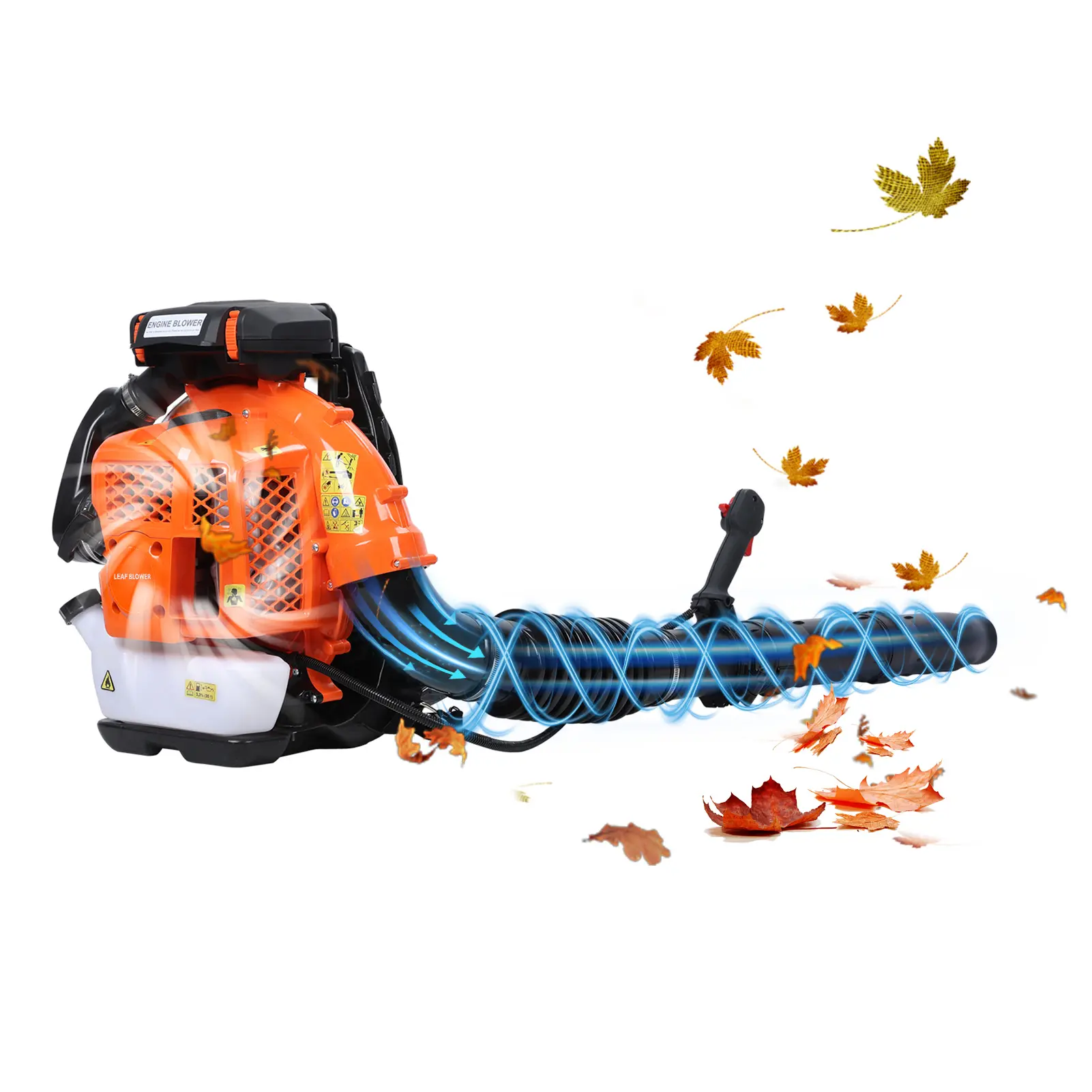 Gas Powered Leaf Blower, 80CC Backpack Style with Padded Harness, Variable Speed, 900 CFM, 2.3L Fuel Tank, 25.7 cu m/min, 45cm/17.72"H, 7250 RPM, Easy to Operate Heavy-Duty Garden Lawn Cleanup Tool (Orange) - 1 Unit